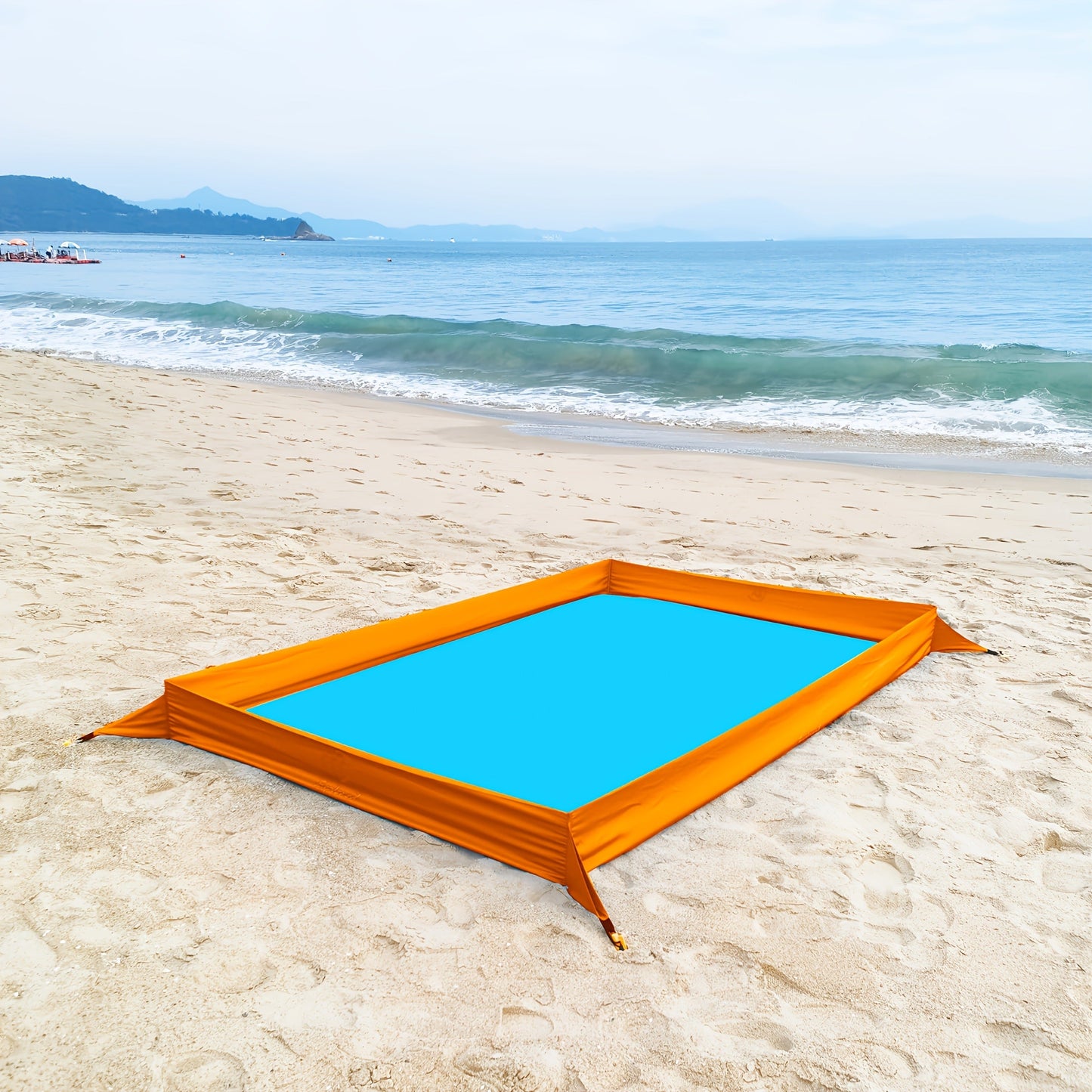 Sand-Wall Beach Mat with Four Stakes and Carry Bag, 140 x 220cm in Six Printed Styles for Outdoor Picnics