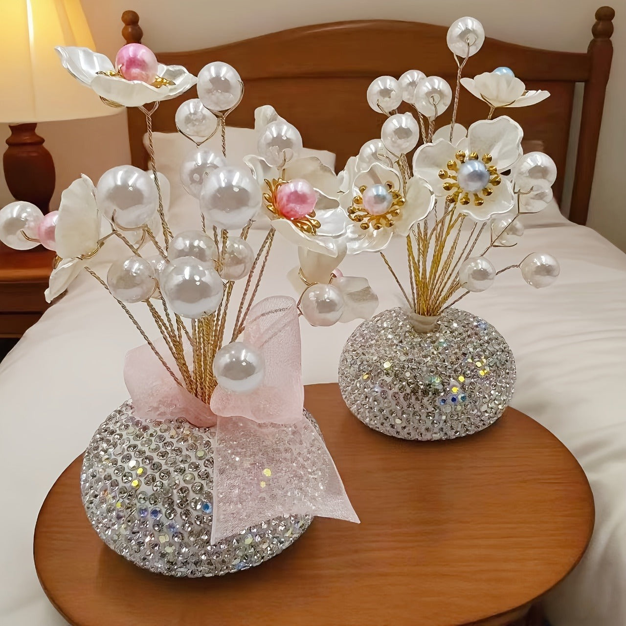 Crystal Flower Car Decoration Handmade DIY Simulation Crystal Flowers for Car Center Console Dashboard Home Decor Holiday Party Birthday