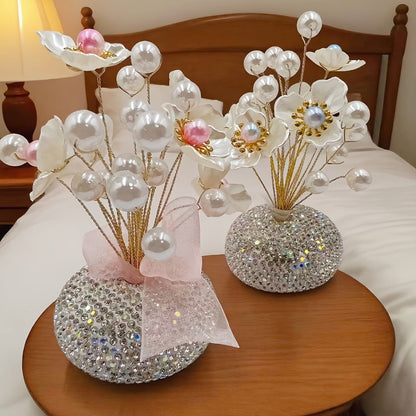 Crystal Flower Car Decoration Handmade DIY Simulation Crystal Flowers for Car Center Console Dashboard Home Decor Holiday Party Birthday