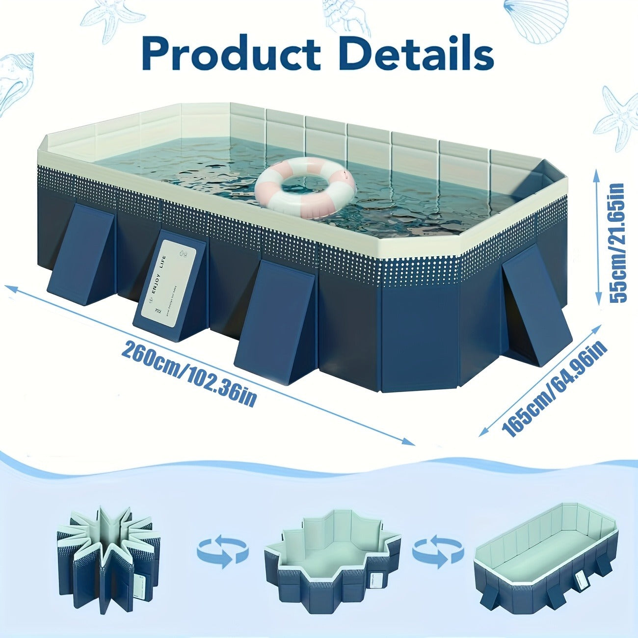 Inflatable Swimming Pool for Adults & Family, 102" Large Backyard Above Ground Pool for Garden, Patio and Yard Use