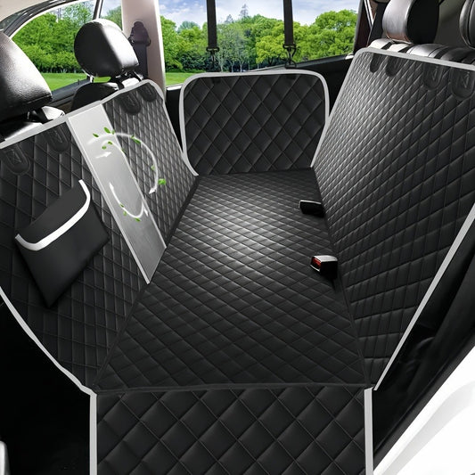 Dog Car Seat Cover Pet Hammock Waterproof Scratchproof Non-Slip Back Seat Protector with Mesh Windows & Storage Pockets