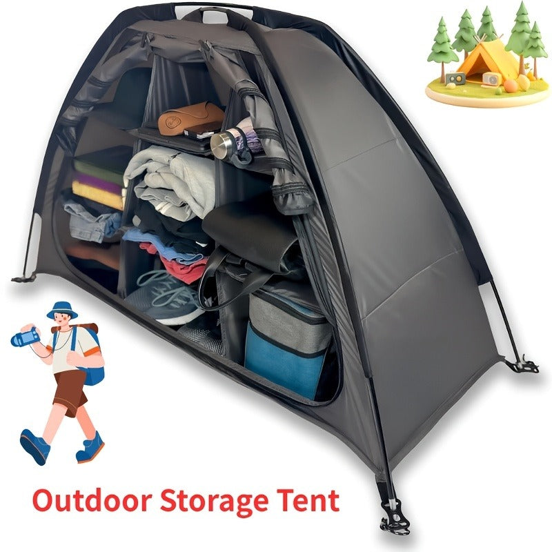 Camping Tent Organizer 9-Shelf with Zippered Flap – Hanging Storage Rack for Shoes, Gear & Dining, Fits Most Tents, Brown & Gray