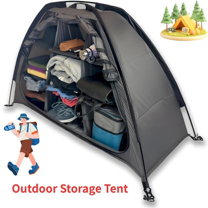 Camping Tent Organizer 9-Shelf with Zippered Flap – Hanging Storage Rack for Shoes, Gear & Dining, Fits Most Tents, Brown & Gray