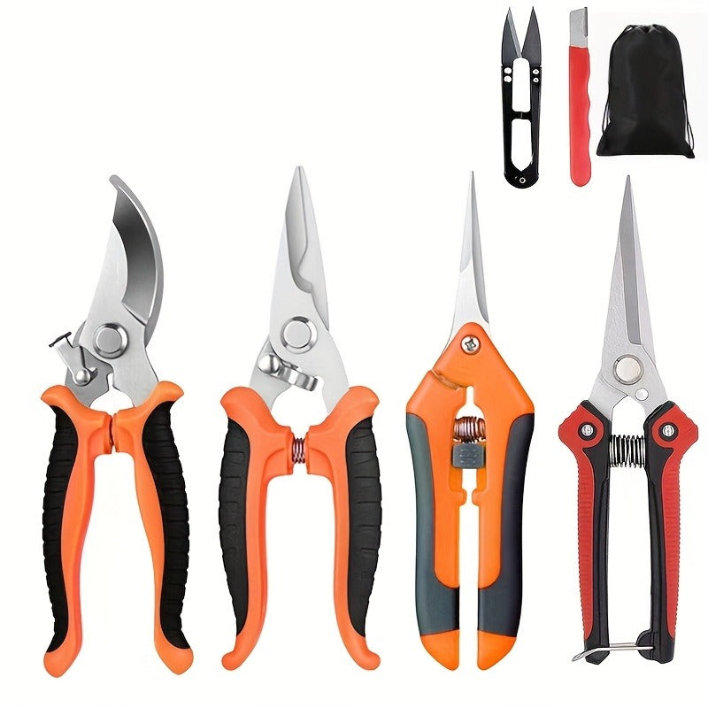 Pruning Shears 6-Piece Set, Stainless Steel Garden Scissors Anti-Slip Handle, Fruit Picking Lawn Bonsai Branch Cutting Tool Gift