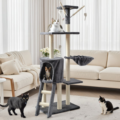 Cat Tree for Large Cats, Tower Multi-Level with Cat Bed, Condo & Sisal Scratching Post – 3 or 4 Tier Indoor Cat Tree for Large Cats
