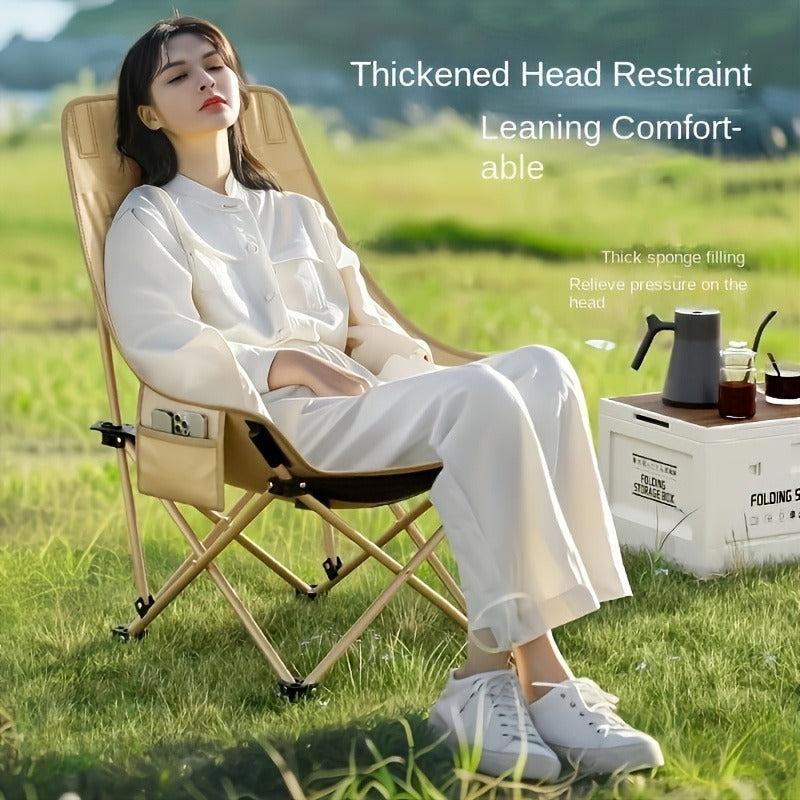 Portable Folding Moon Chair High Back 2pcs – Durable Iron Alloy Frame, Lightweight Foldable Camping Chair for Outdoor Leisure, Fishing