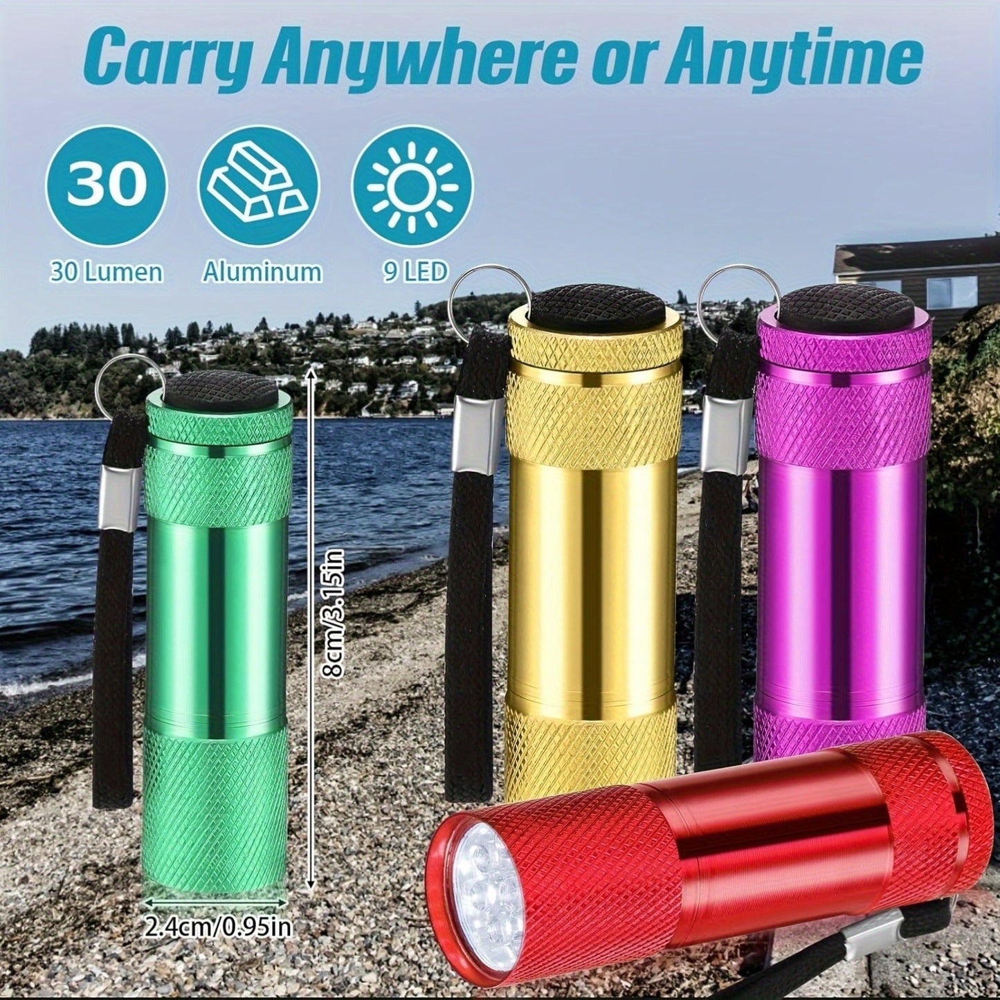 Flashlight 32-Piece Mini LED Bulk Set with Aluminum Bodies, Lanyards and Eight Color Assortments