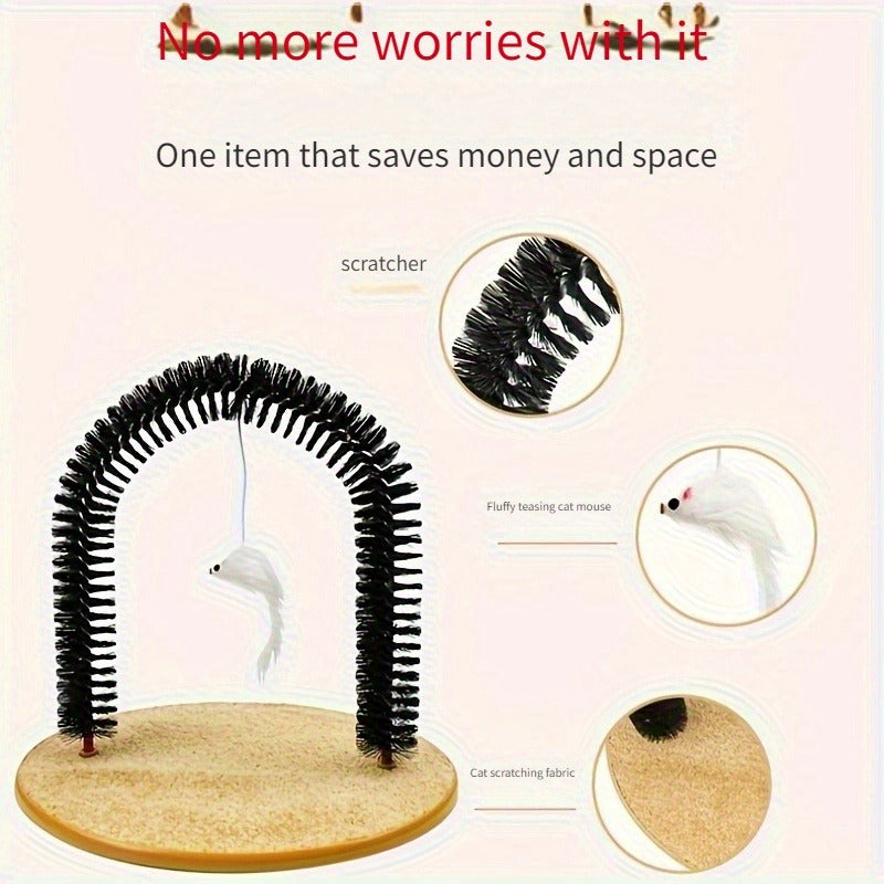 Cat Arch Self-Grooming Toy with Massage Bristles – Interactive Scratch & Groom Station for Cats and Kittens, Stimulating Rubbing Arch