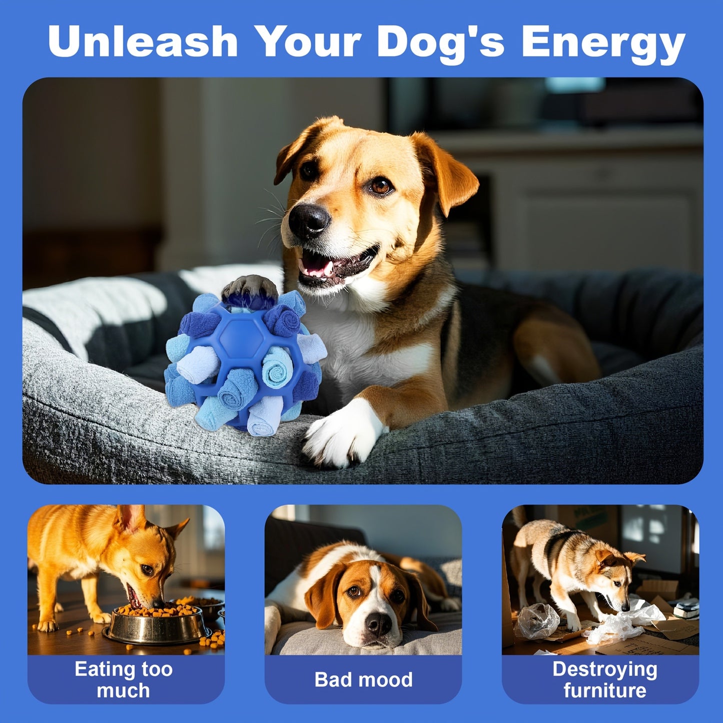 Snuffle Ball Dog Toy – Interactive Foraging Treat Dispenser & Slow Feeder Puzzle Toy for Small Medium Large Dogs