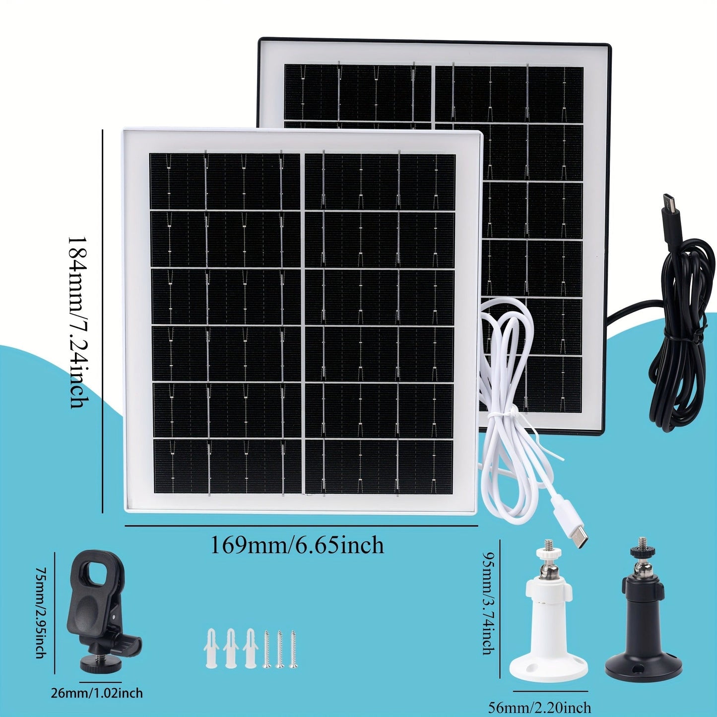 Solar Panel 5W Monocrystalline with Built-In 5200mAh Battery - 3rd Gen Emergency Charger for Security Camera