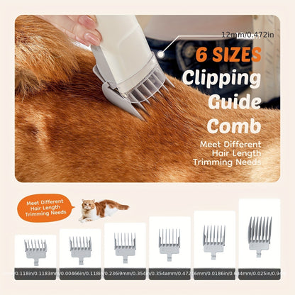 Pet Grooming Vacuum Kit 5-in-1 Professional Clippers 99% Hair Suction 6 Guide Combs Multifunctional Dog Cat Grooming Tools White Blue Grey