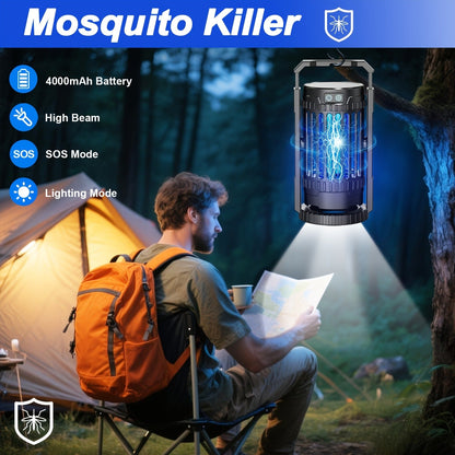 Rechargeable Lantern Bug Zapper with Blue Grid Light, Swivel Base, USB-C Cable and Cleaning Brush