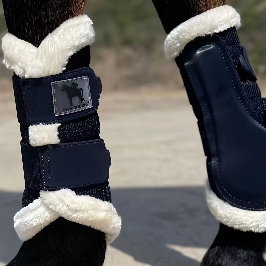 Horse Leg Wraps 1 Pair Breathable Mesh Faux Leather Protection Boots for Training Jumping, Quick-Fit Impact Absorbing Horse Leg Guards