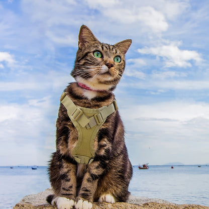 Cat Tactical Vest Harness Adjustable 600D Chest Strap for Cats & Puppies – Escape-Proof Training Vest Harness in Black Khaki Red Rose Red