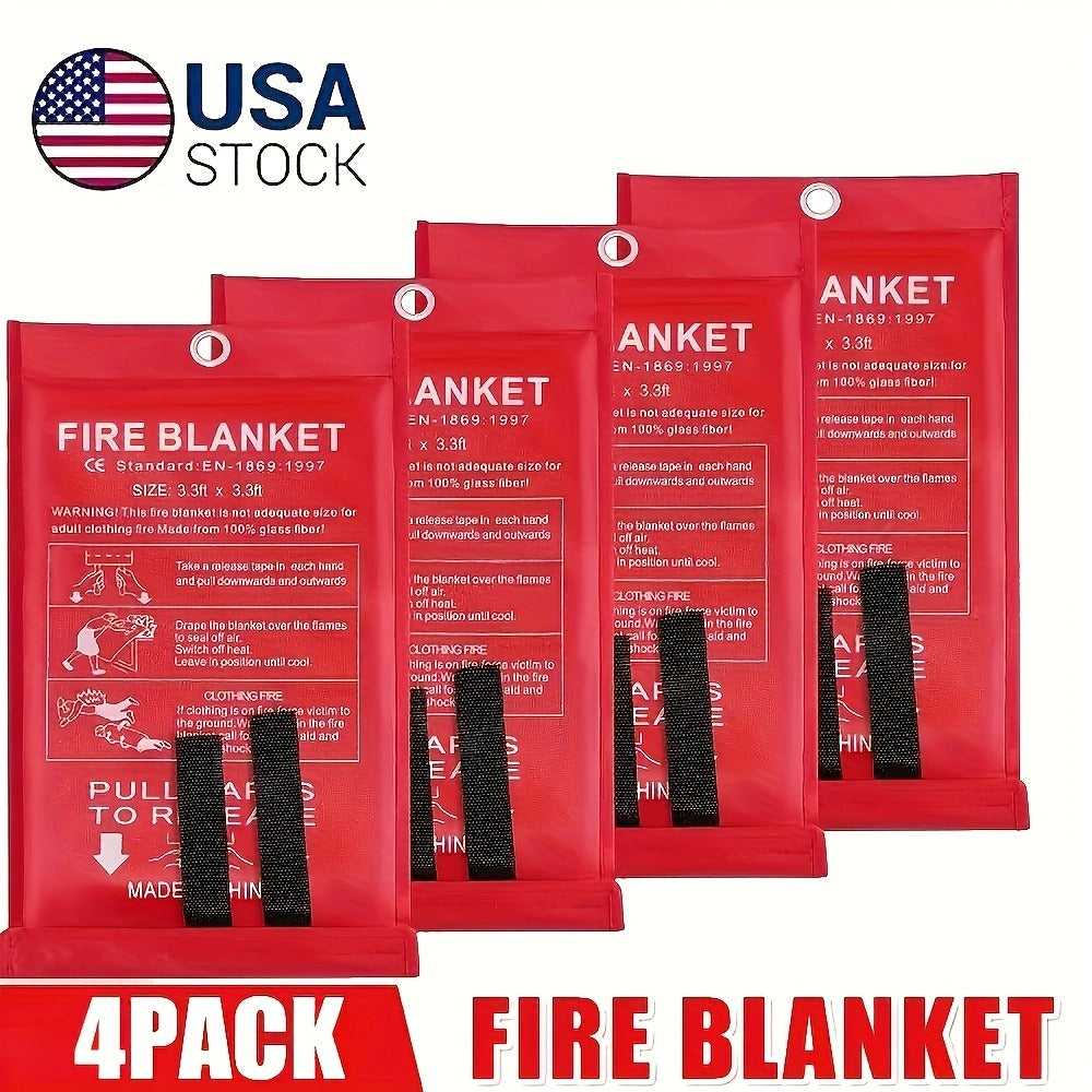 Fire Blanket 4-Pack Fiberglass Emergency Flame Retardant – Heat Resistant Fire Safety Blankets for Home, Kitchen