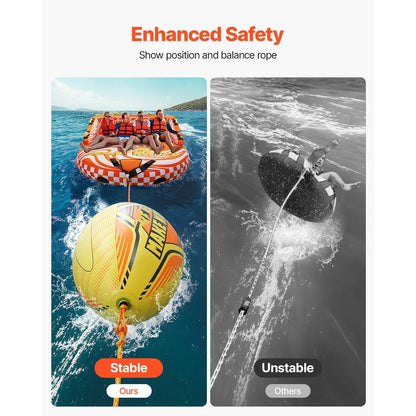 Inflatable Booster Ball for Towable Tubes 680lbs Tensile Strength 0.75mm Thickened PVC with PE Tow Rope for Boating Water Sports Sea Lake