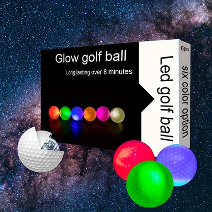 LED Golf Balls Glow in the Dark – 6 Pack Multi-Color Light Up Golf Balls for Night Play, Impact Activated, 40Hr Battery