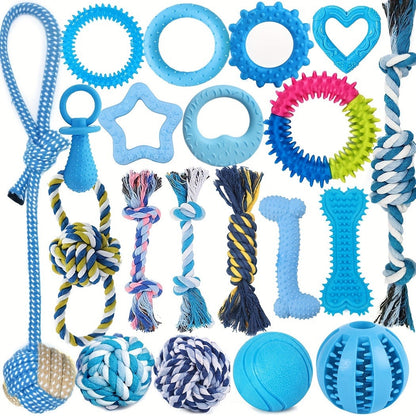 Dog Toy Assorted Puppy Bundle with Random Chew, Rope, Treat Ball and Squeaky Mix in 3 or 12 Pieces