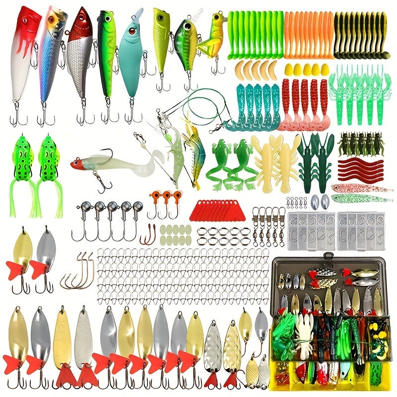 Fishing Lure Set with 110, 252 or 361-Piece Mixed Tackle Options, Hard Baits, Soft Baits, Hooks, Rigs and Storage Box