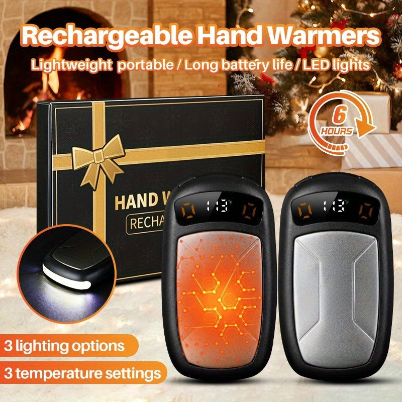 Rechargeable Hand Warmers with COB Light 2 Pack, Magnetic USB Electric Pocket Hand Warmer 12 Hours Heat, Portable Reusable Handwarmer