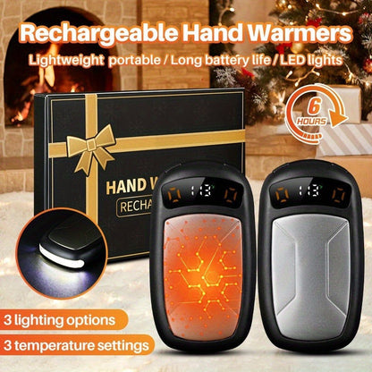 Rechargeable Hand Warmers with COB Light 2 Pack, Magnetic USB Electric Pocket Hand Warmer 12 Hours Heat, Portable Reusable Handwarmer