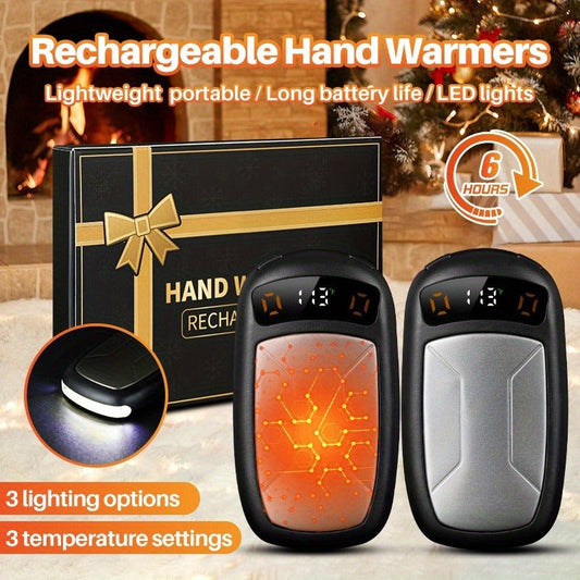 Rechargeable Hand Warmers with COB Light 2 Pack, Magnetic USB Electric Pocket Hand Warmer 12 Hours Heat, Portable Reusable Handwarmer