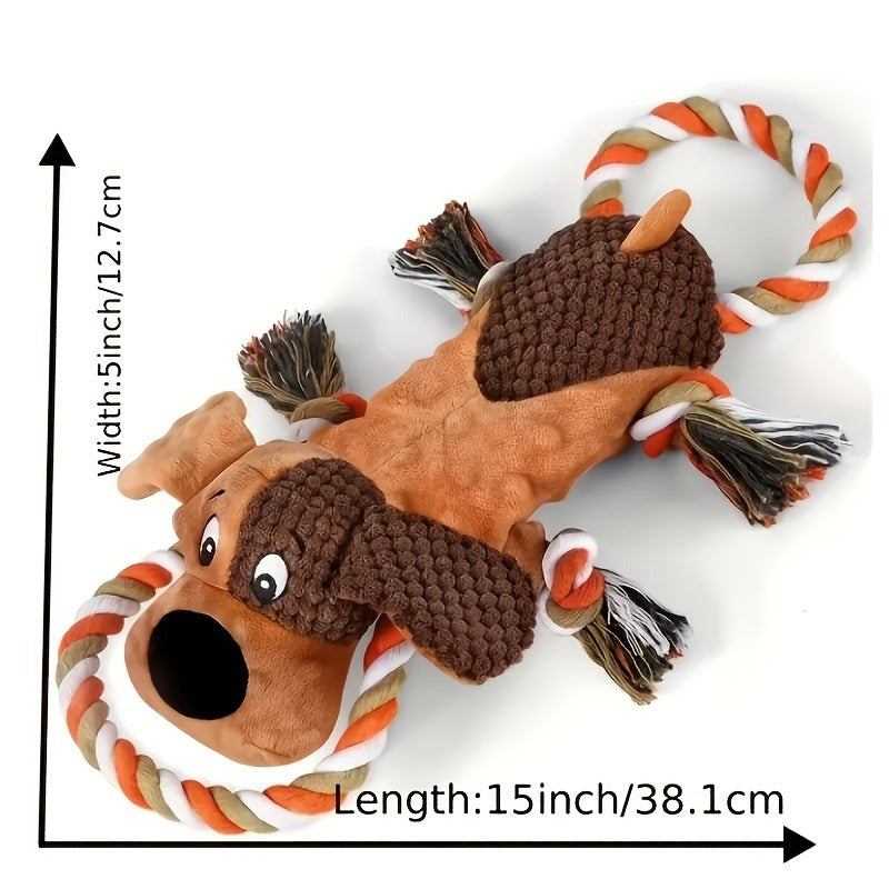 Dog Chew Toys, Squeaky Dog Toys for Aggressive Chewers – Interactive Tug of War Rope Toy, Crinkle Plush Chew Toys