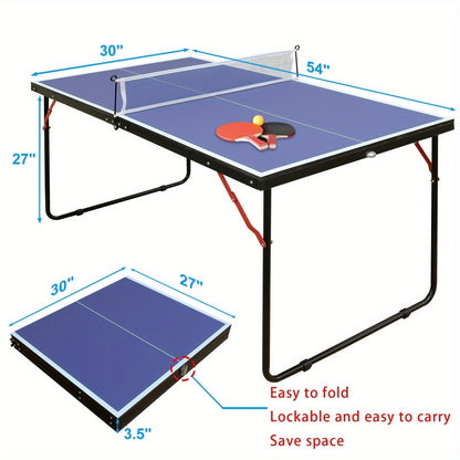 Foldable Ping Pong Table 4.5ft – Portable Midsize Table Tennis Table for Indoor & Outdoor, Family & Camping Game Set with 2 Paddles