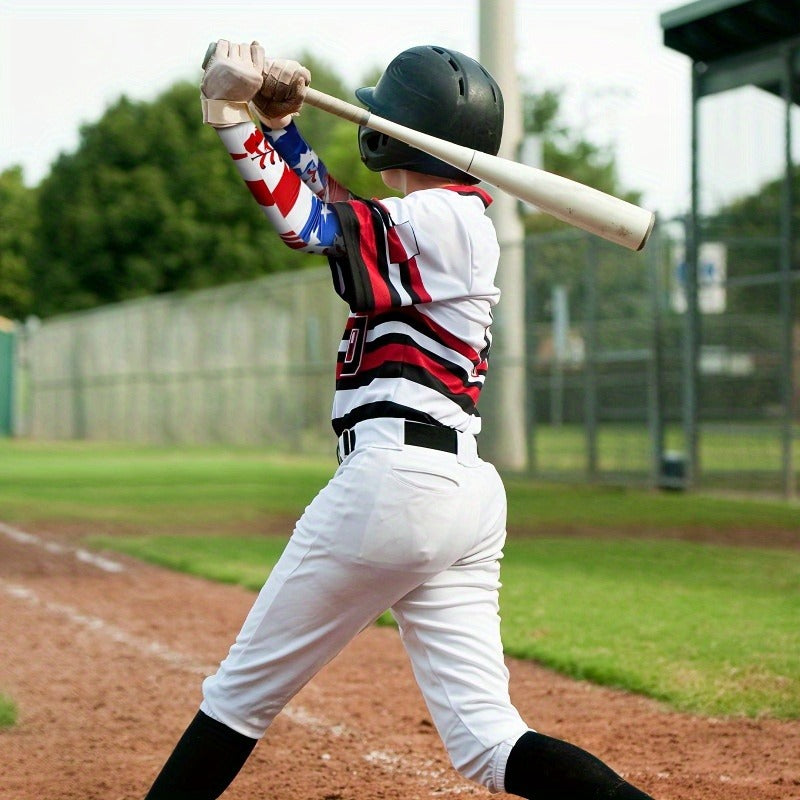 Patriotic Baseball Arm Sleeves 2 Pairs – American Flag Star Design Compression Sports Elbow Covers, Anti-Slip UV Protection for Men Women