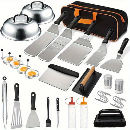 17-, 34- or 41-Piece Teppanyaki BBQ Tool Set with Griddle Spatulas, Press Domes and Carry Bag
