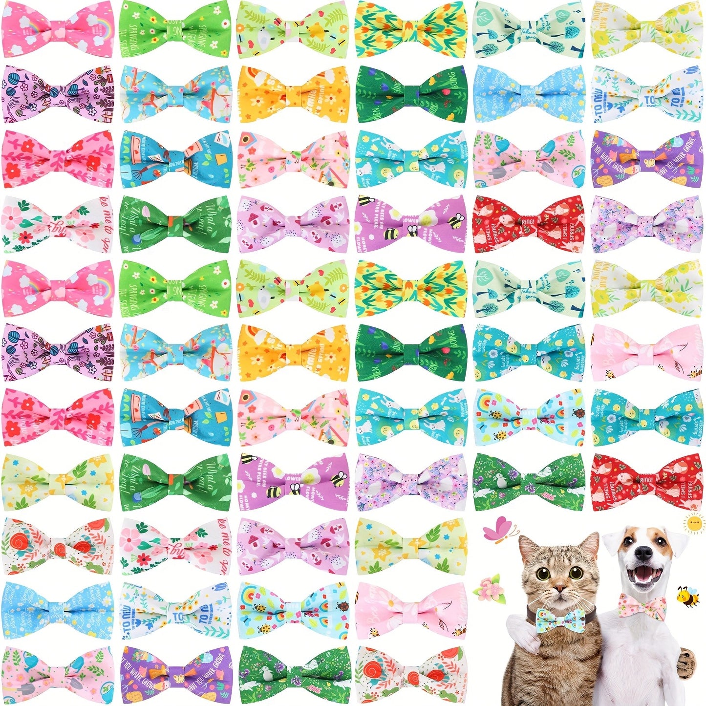 Dog Bow Ties 60-Pack Detachable Collar Charm Attachment – Seasonal Spring Puppy Bows Bulk Grooming Accessories for Small Medium Large Dogs