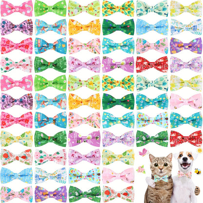 Dog Bow Ties 60-Pack Detachable Collar Charm Attachment – Seasonal Spring Puppy Bows Bulk Grooming Accessories for Small Medium Large Dogs