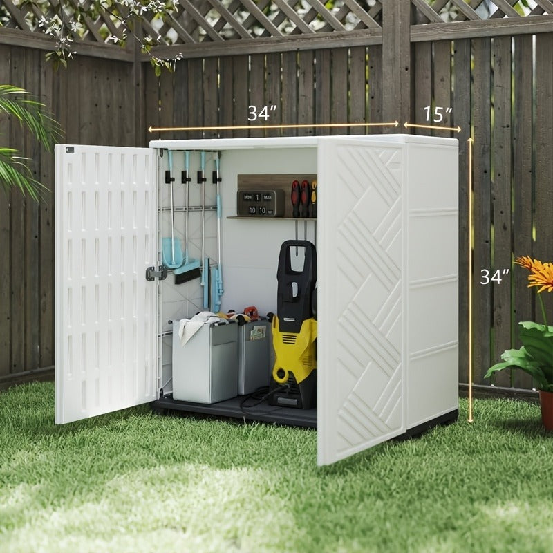 Outdoor Storage Cabinet with Doors & Metal Shelves, for Garden, Patio and Yard Use, with the Listed Configuration