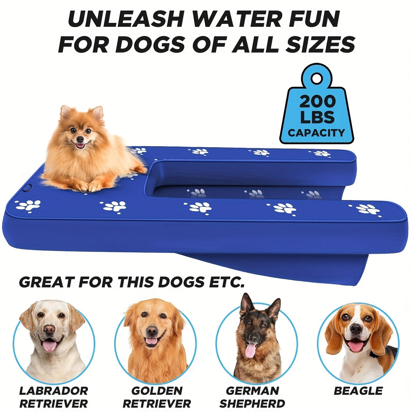 Inflatable Dog Water Ramp Floating Non-Slip – Dog Boat Ramp for Pool Dock & Lake, Oxford PVC Platform with Traction Rope & Air Pump