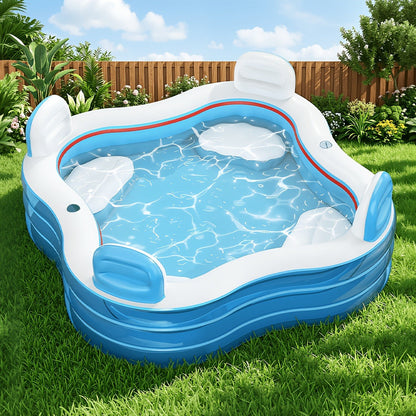 Inflatable Lounge Pool with Backrest 4 Seats 80x80x32 Inch Blow Up Pool for Adults Family Outdoor Garden for Garden, Patio and Yard Use