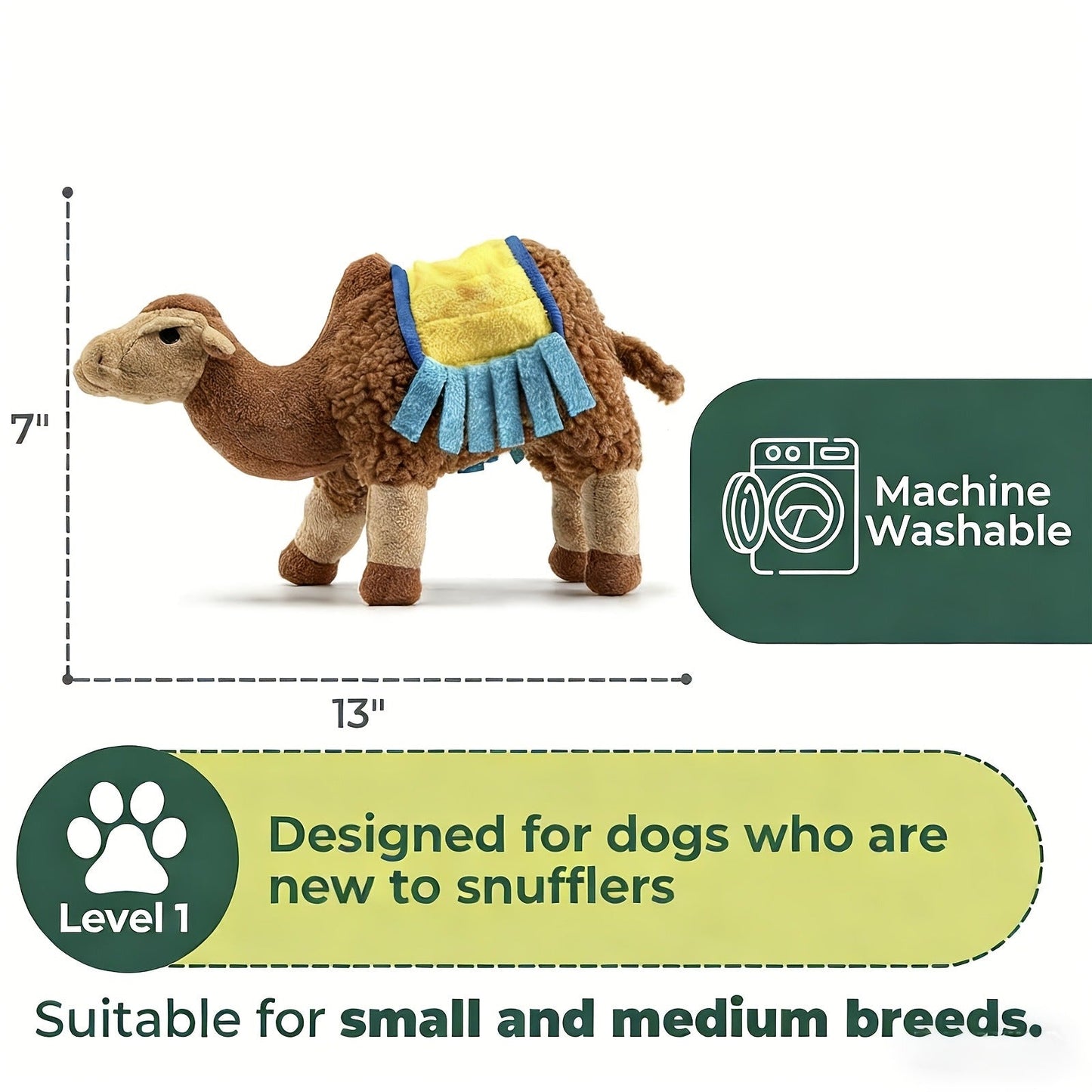 Dog Toy Camel Plush with Built-In Squeaker and Washable Soft Construction for Chew, Cuddle and Interactive Play