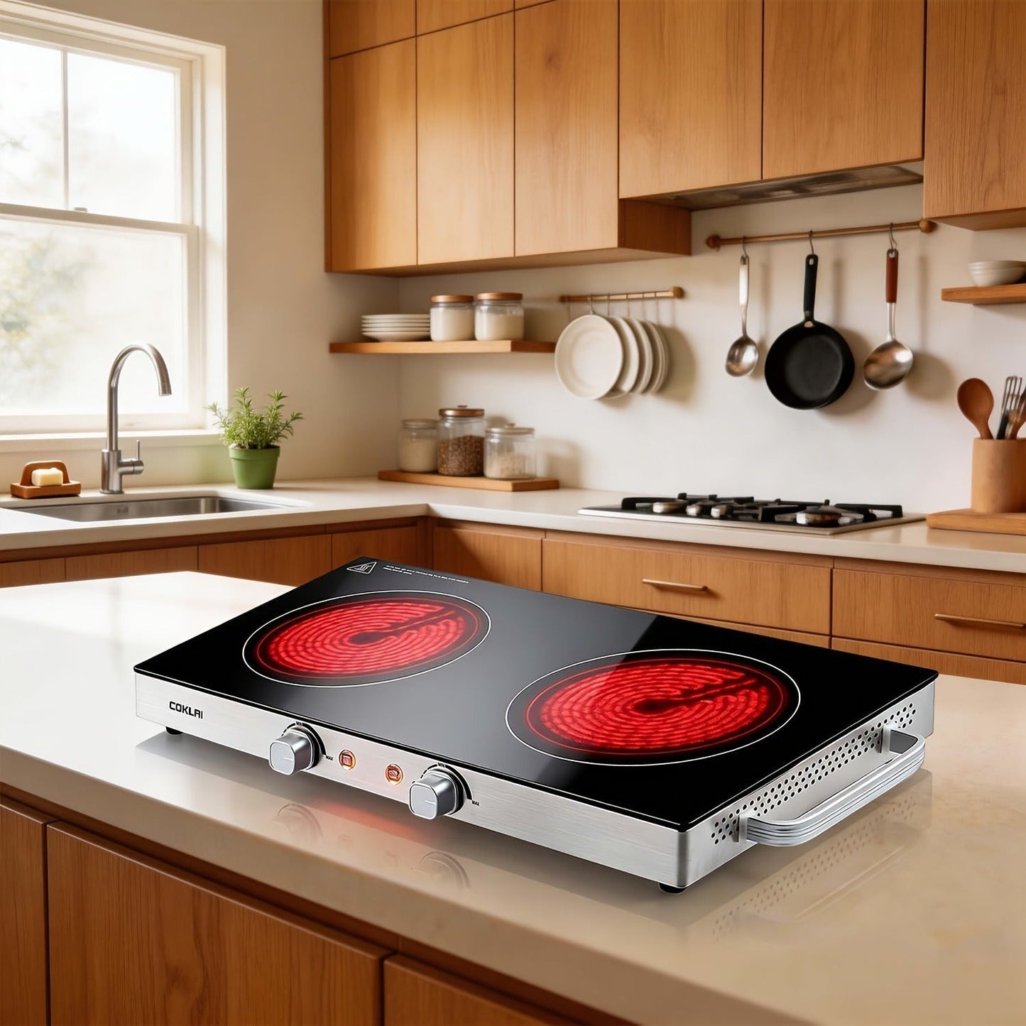 Portable Electric Stove Stainless Steel Single Burner Hot Plate with Temperature Control for Home Cooking, Dining and Outdoor Meals