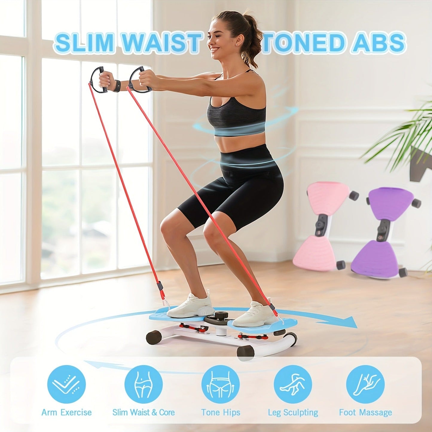 Fitness Equipment Waist Twist Platform with Figure-Eight Resistance Tubes Display and Three Colors