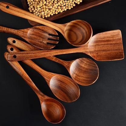 Kitchen Utensils by MARSHJOPRIAN, 3-Piece Teak Wood Spoon Set with Cooking Spoon, Rice Paddle and Polished Handles