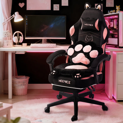 Cat Ear Gaming Chair Ergonomic Reclining Computer Chair with Footrest Paw Lumbar Cushion Wingback PC Game Chair for Girls Adults 300LBS Pink