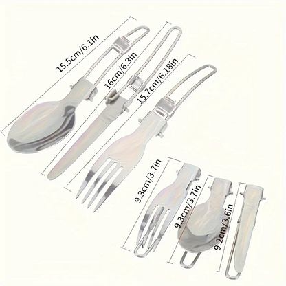 Stainless Steel Camping Cookware Set Portable Outdoor Cooking Pot with Foldable Storage Knives Forks Lightweight Compact for Backpacking