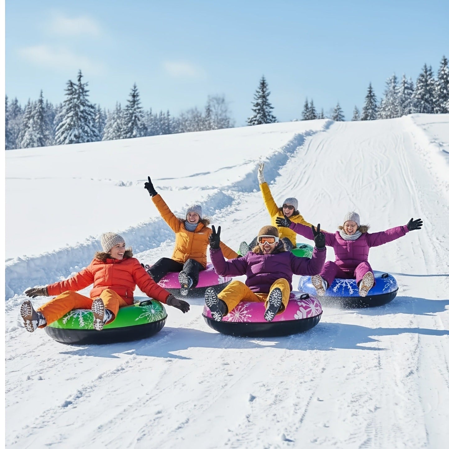 Snow Sled Tubes 3-Pack Foldable Inflatable – Triple-Layer PVC Snow Tubes 36 & 40 Inch, 220 lbs Capacity, 3-Layer Airlock Valve