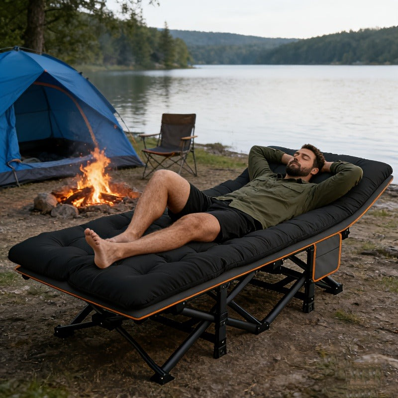 Heavy Duty Folding Bed 500 600 700 LBS Capacity Extra Large Portable Camping Cot Guest Bed with Optional Mattress Sturdy Steel Frame Flip-Up
