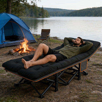 Heavy Duty Folding Bed 500 600 700 LBS Capacity Extra Large Portable Camping Cot Guest Bed with Optional Mattress Sturdy Steel Frame Flip-Up