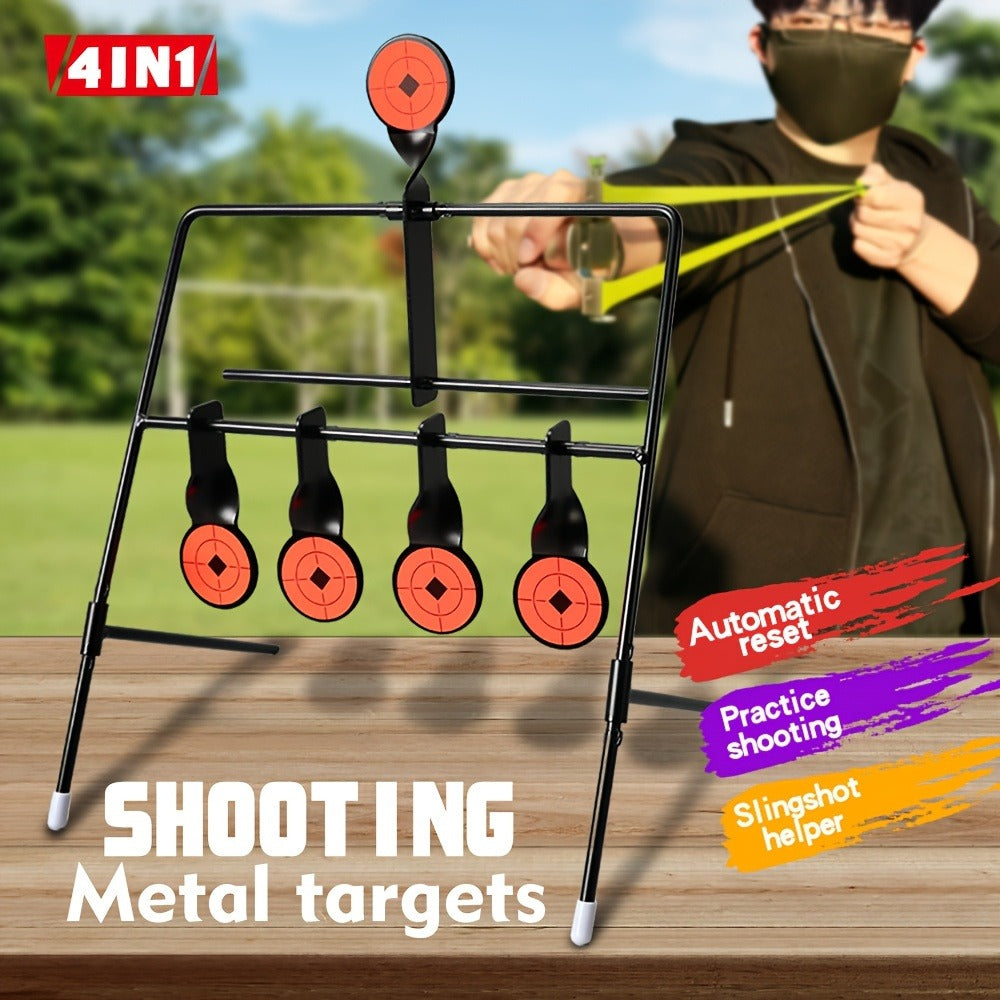 Shooting Target Stand with 4 Rotating Targets – Metal Frame Practice Target for Indoor & Outdoor Training
