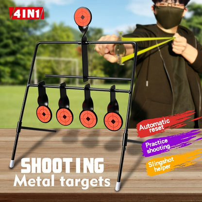 Shooting Target Stand with 4 Rotating Targets – Metal Frame Practice Target for Indoor & Outdoor Training