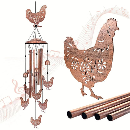 Wind Chime Outdoor Chicken Farmhouse Decor – Aluminum Tube Soothing Sound Garden Porch Patio Hanging Ornament