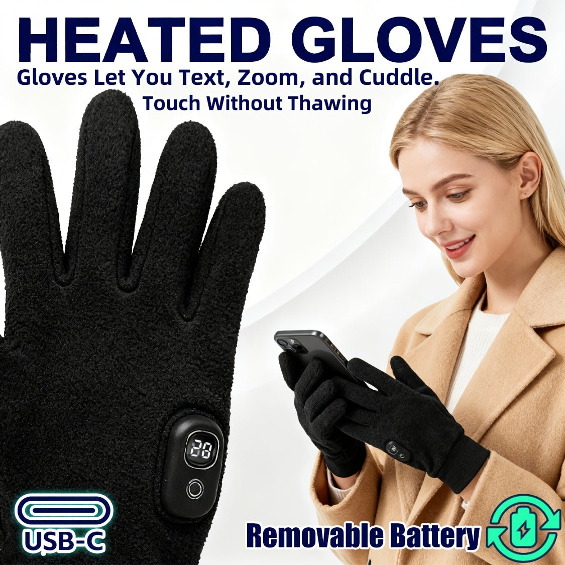 Half-Finger Heated Gloves with Digital Power Display, Three Heat Levels, USB-C Charging and One- or Two-Pair Options