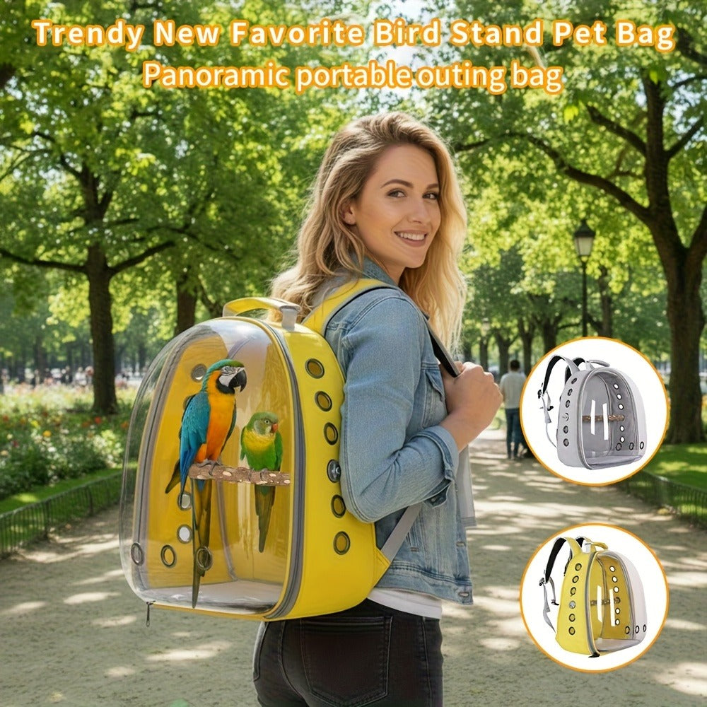 Bird Carrier Backpack Transparent Parrot Cage Backpack with Wooden Perch – Breathable Travel Shoulder Bag for Parrots