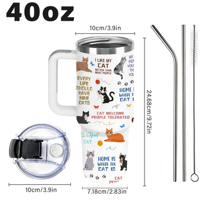 Cat Tumbler 40oz with Lid & Straw – 304 Stainless Steel Insulated Cat Lover Gift Cup for Women, Girls & Adults, Ideal for Outdoor Sports